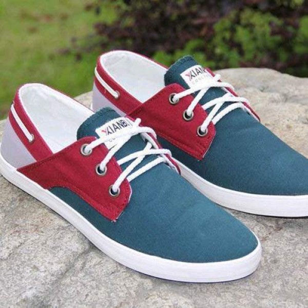 Chaussures bateau Homme Sneakers casual shoes canvas toile chic Rouge